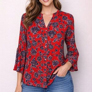 2 for $20! Elegant Floral Button-Up Blouse
